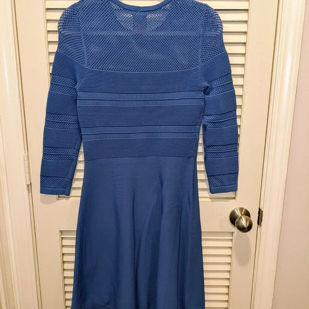 NWOT Vince Camuto Dress Blue Casual Knit Flare Women's Small Stretchy Spring - Picture 3 of 9